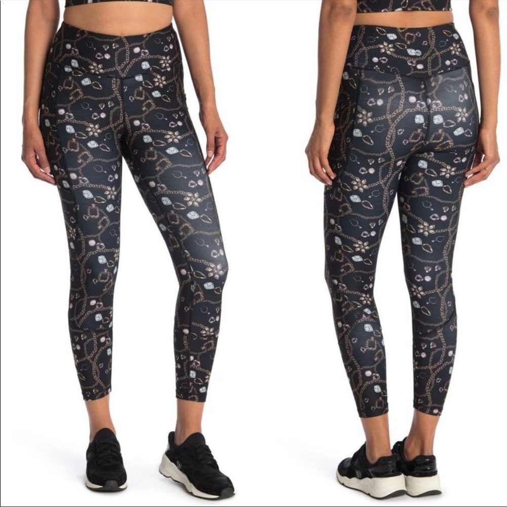X BY GOTTEX Core High Waist Side Pocket Leggings, Chains print, Size S, NWT